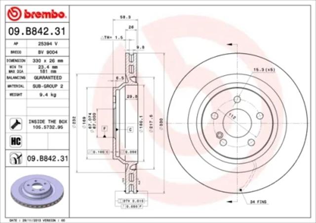 Диск гальмівний задній 09B84231 BREMBO