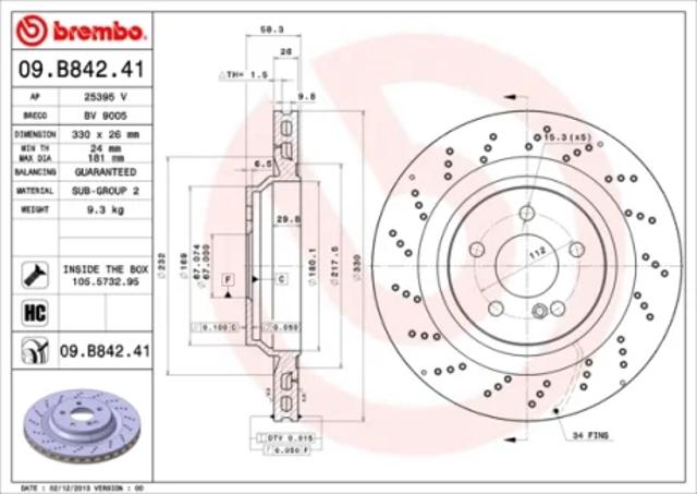 Диск гальмівний задній 09B84241 BREMBO