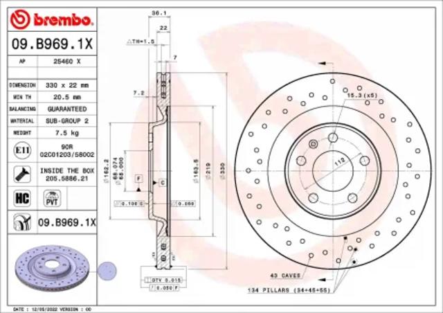 Диск гальмівний задній 09B9691X BREMBO