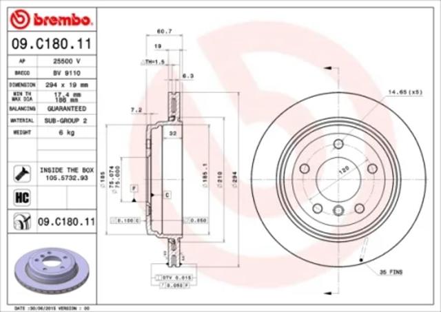 Диск гальмівний задній 09C18011 BREMBO