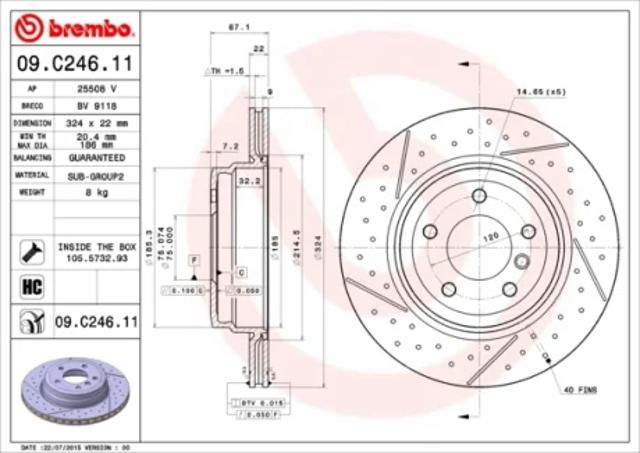 Диск заднього гальма 09C24611 BREMBO