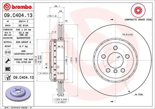 Задні дискові гальма 09C40413 BREMBO