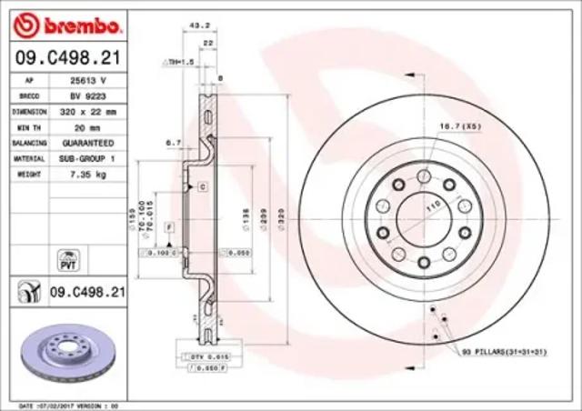 Диск заднього гальма 09C49821 BREMBO