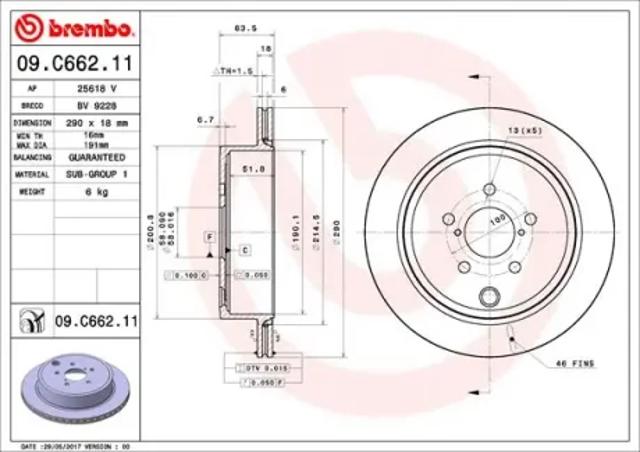 Диск гальмівний задній 09C66211 BREMBO