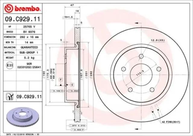 Диск гальмівний задній 09C92911 BREMBO