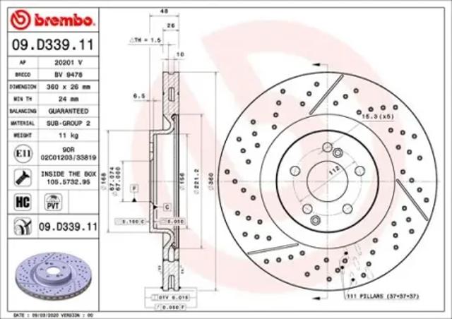 Диск гальмівний задній 09D33911 BREMBO
