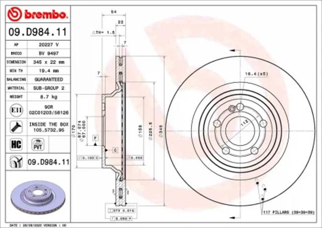 Диск заднього гальма 09D98411 BREMBO