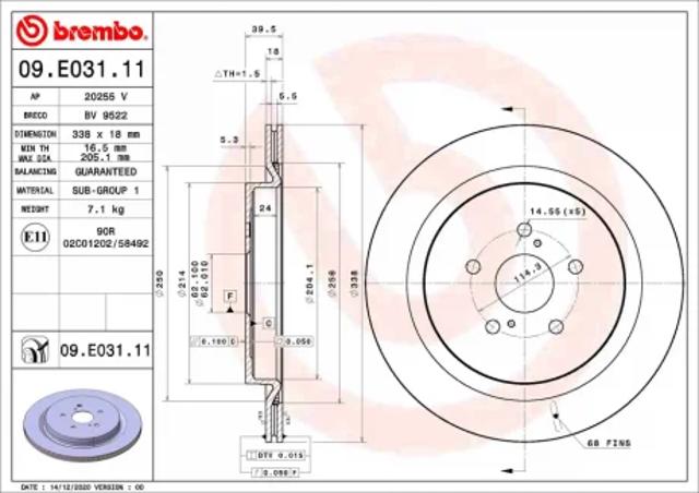 Диск гальмівний задній 09E03111 BREMBO