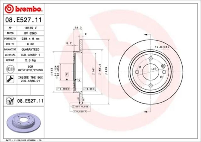Задні дискові гальма 09E52811 BREMBO