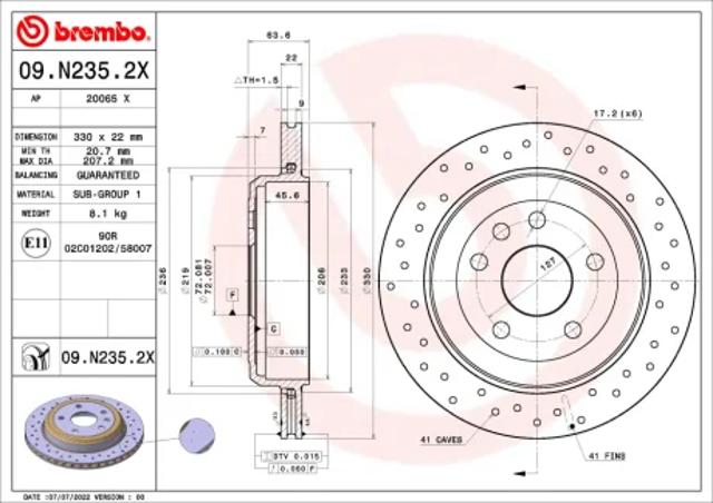 Диск гальмівний задній 09N2352X BREMBO