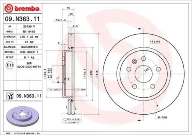 Дискові гальма 09N36311 BREMBO