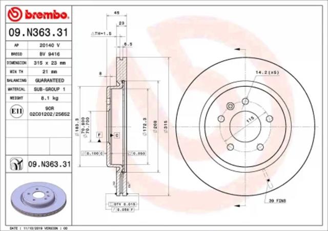 Диск гальмівний задній 09N36331 BREMBO