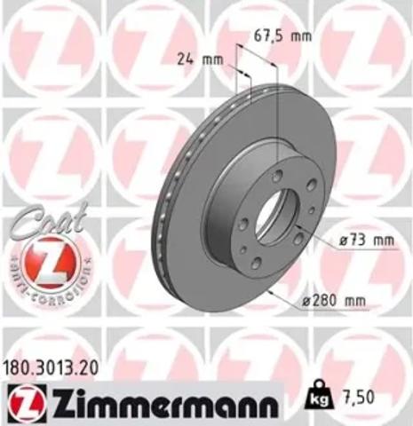 Диск переднього гальма 180301320 ZIMMERMANN