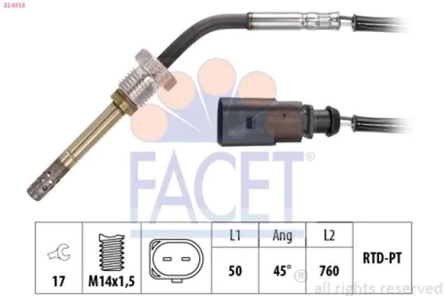 Датчик температури відпрацьованих газів (ВГ), перед фільтром сажі 220313 FACET