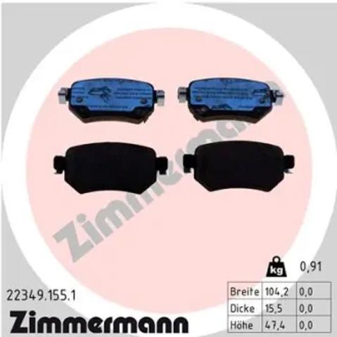 Комплект задніх колодок 223491551 ZIMMERMANN