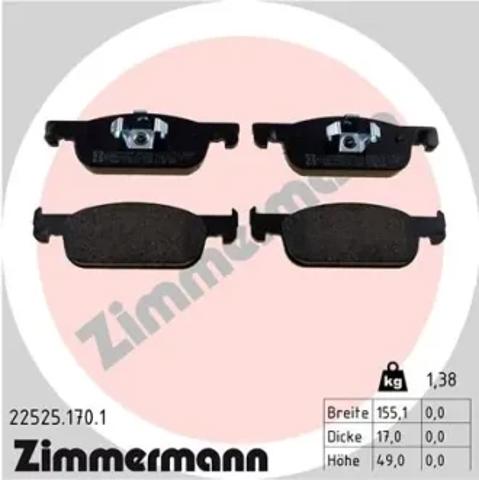 Передні гальмівні колодки 225251701 ZIMMERMANN