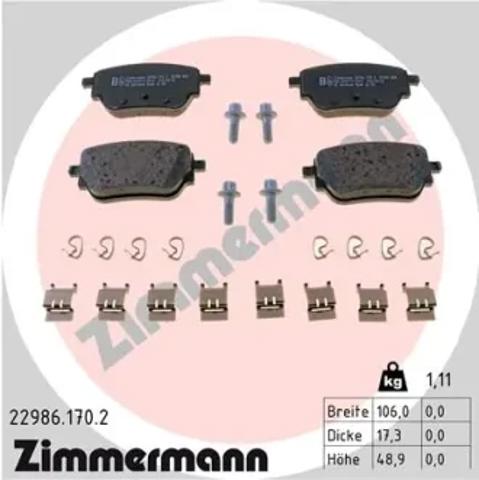 Колодки на гальмо задній дисковий 229861702 ZIMMERMANN