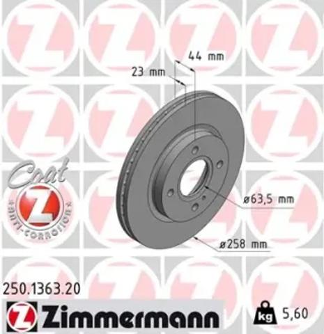 Диск переднього гальма 250136320 ZIMMERMANN