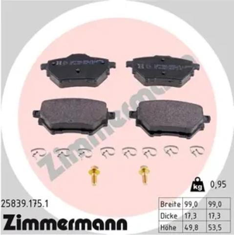 Задні дискові колодки 258391751 ZIMMERMANN