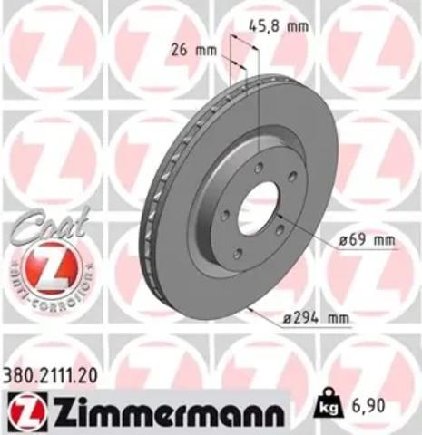 Диск переднього гальма 380211120 ZIMMERMANN