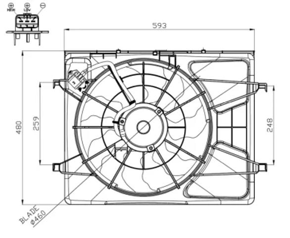 Дифузор радіатора охолодження, в зборі з мотором і крильчаткою 47958 NRF