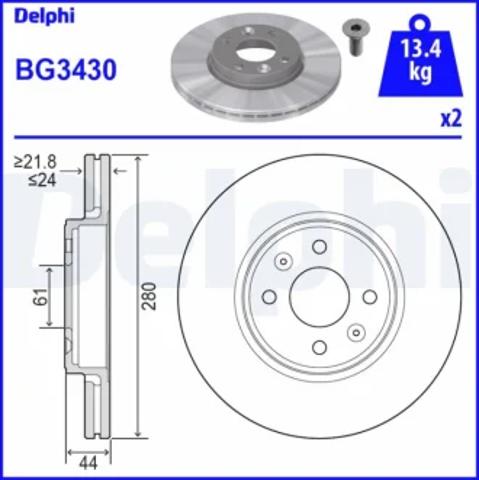 Диск гальмівний передній BG3430 DELPHI