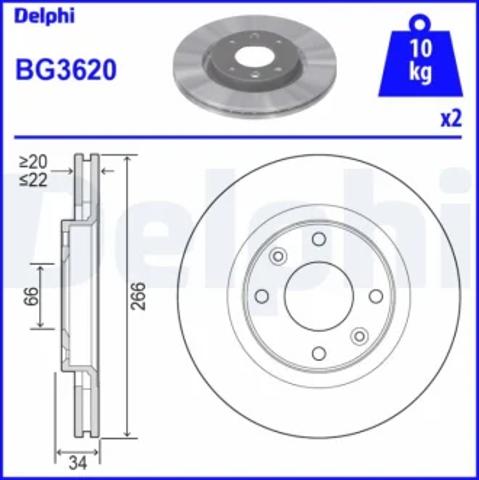Диск переднього гальма BG3620 DELPHI