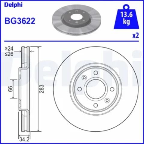 Гальмо дискове переднє BG3622 DELPHI