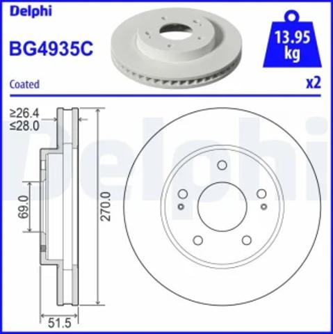 Диск переднього гальма BG4935C DELPHI