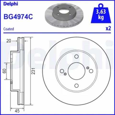 Гальмо дискове переднє BG4974C DELPHI