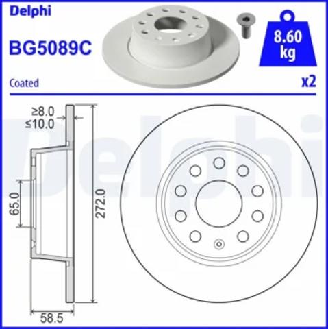 Диск гальмівний задній BG5089C DELPHI