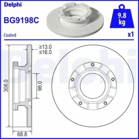 Диск заднього гальма BG9198C DELPHI
