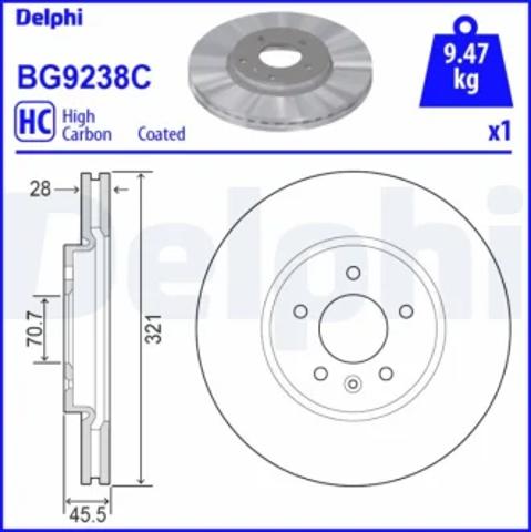 Гальмо дискове переднє BG9238C DELPHI