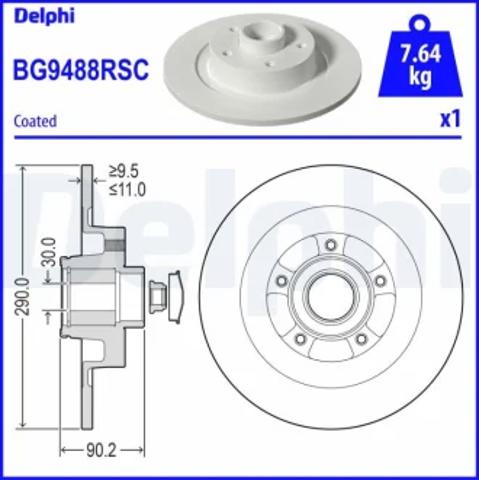 Диск заднього гальма BG9488RSC DELPHI