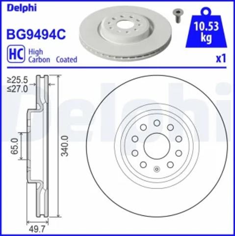 Гальмо дискове переднє BG9494C DELPHI