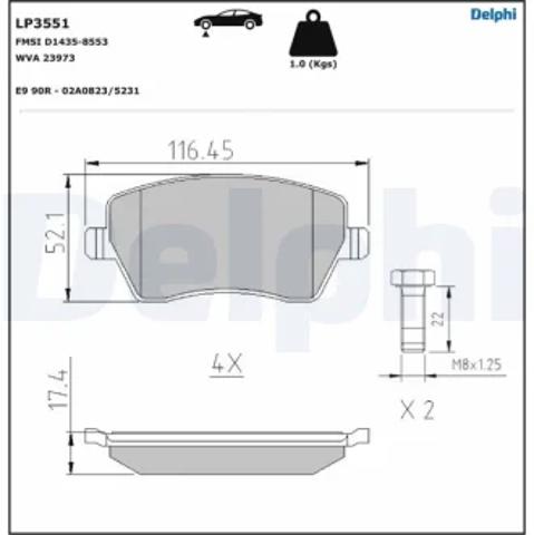 Колодки гальмівні передні, дискові LP3551 DELPHI