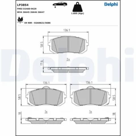 Колодки гальмівні передні, дискові LP3854 DELPHI
