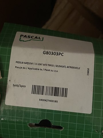 ШРУС внутрішній, передній, правий G80303PC PASCAL