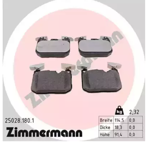 Колодки гальмівні передні, дискові 250281801 ZIMMERMANN