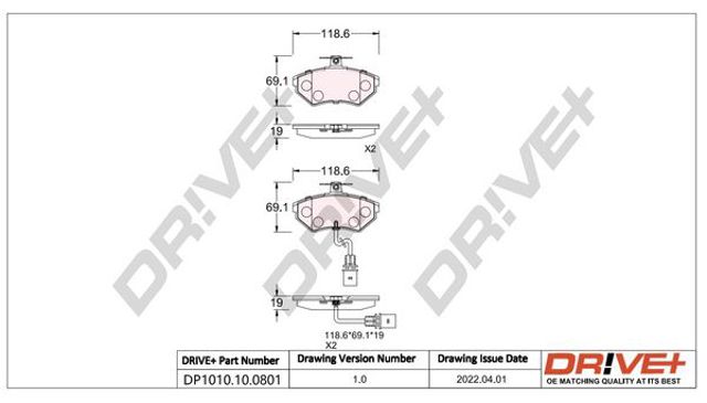 Колодки гальмівні передні, дискові DP1010100801 DR!VE+