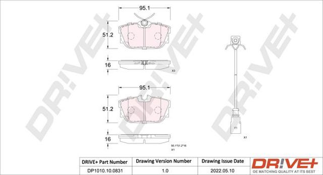 Комплект задніх колодок DP1010100831 DR!VE+
