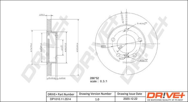 Диск переднього гальма DP1010110514 DR!VE+