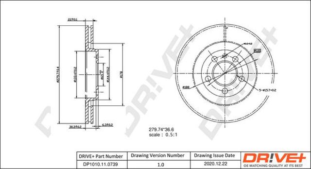 Диск гальмівний передній DP1010110739 DR!VE+