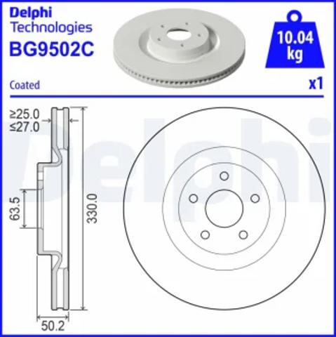 Гальмо дискове переднє BG9502C DELPHI