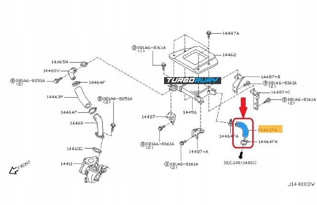 Шланг/патрубок інтеркуллера 14463EQ401 NISSAN