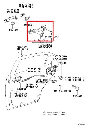 Тримач зовнішньої ручки дверей, задніх лівих 6920402250 TOYOTA