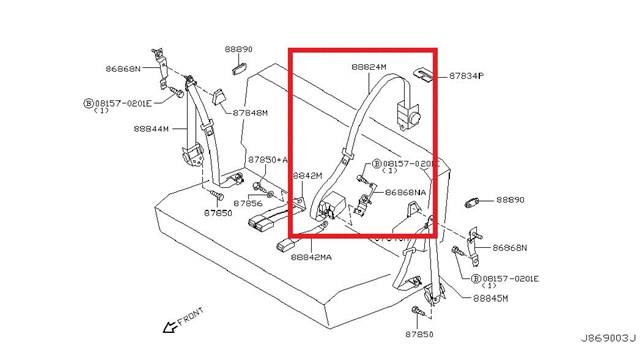 Ремінь безпеки задній 888549H000 NISSAN