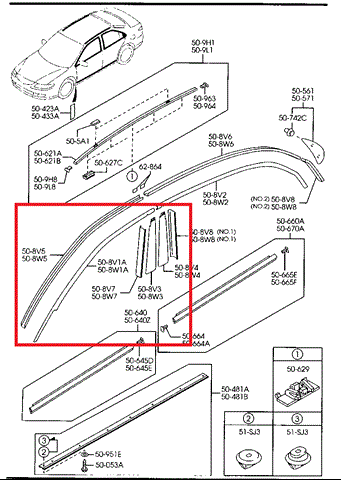 Молдинг опускного скла дверей передньої, правої GJ6A508V1A MAZDA