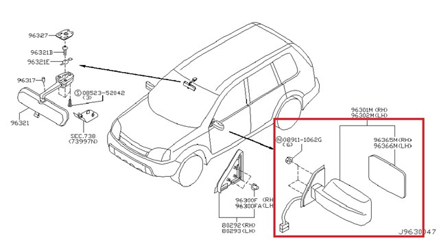 Праве дзеркало заднього виду K63018H970 NISSAN