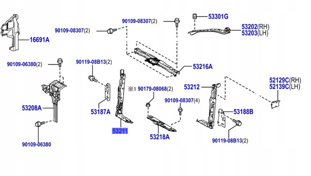 Рамка радіатора права 5321142904 TOYOTA